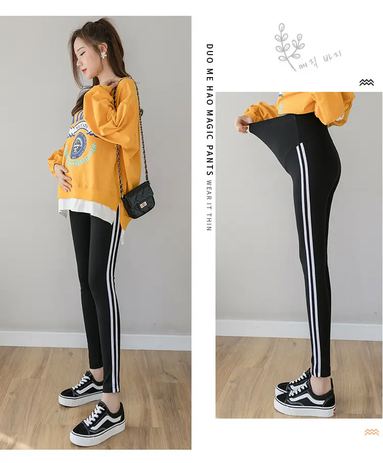 2023 Pregnant Women Grey Leggings Set with White Stripes — feature 14