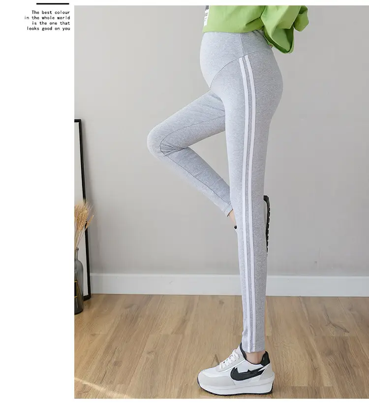 2023 Pregnant Women Grey Leggings Set with White Stripes — feature 22