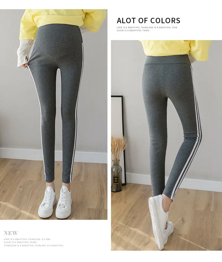 2023 Pregnant Women Grey Leggings Set with White Stripes — feature 7