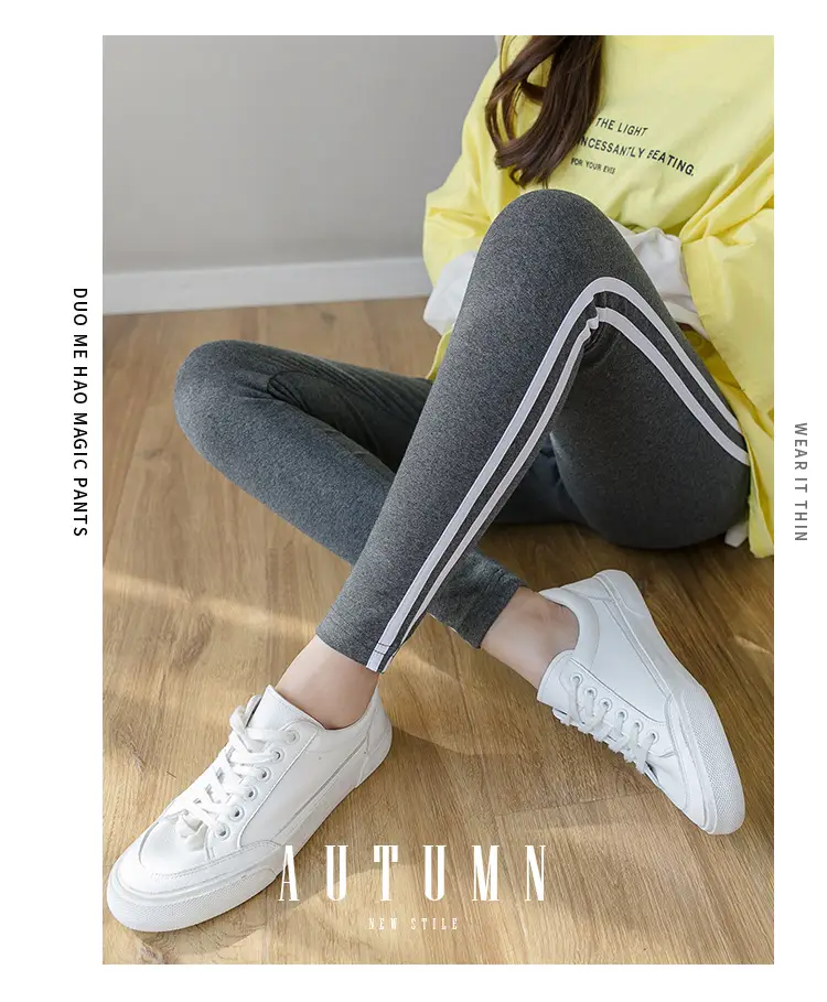 2023 Pregnant Women Grey Leggings Set with White Stripes — feature 8