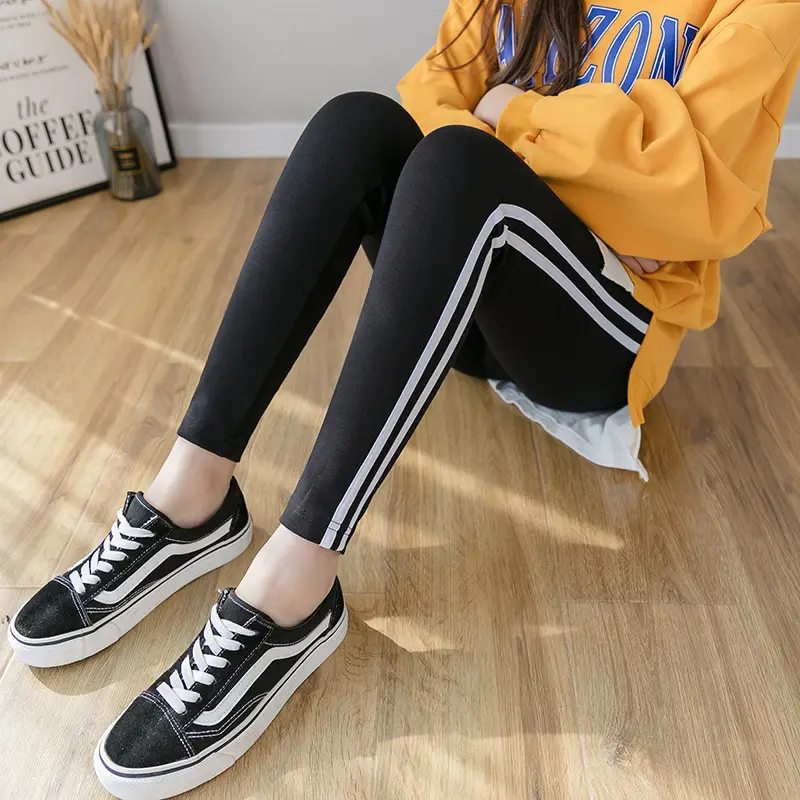 2023 Pregnant Women Grey Leggings Set with White Stripes - Image 3