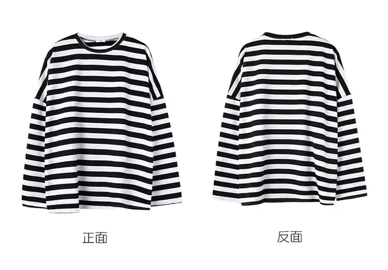 Women Long Sleeve Black White Striped T-Shirt Autumn — feature 10