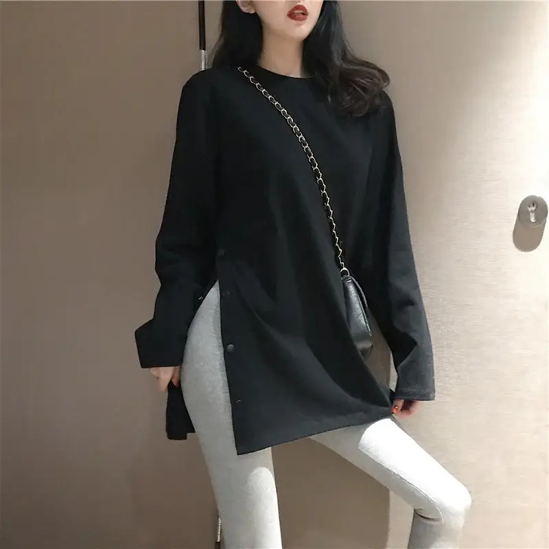 Women Black Long Sleeve T-Shirt Large Autumn Winter Korean Style - Image 3