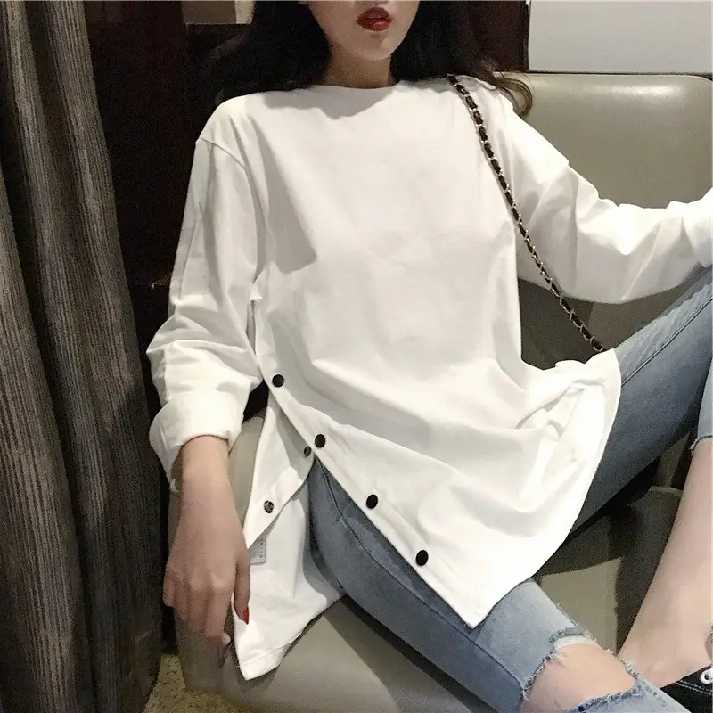 Women Black Long Sleeve T-Shirt Large Autumn Winter Korean Style - Image 4