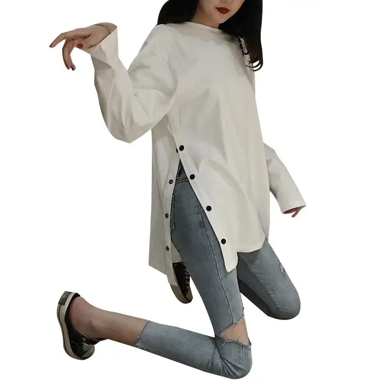 Women Black Long Sleeve T-Shirt Large Autumn Winter Korean Style - Image 5