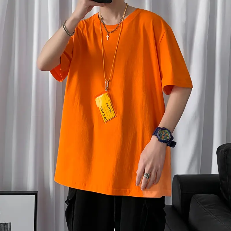 Men White Loose Cotton T-Shirt Short Sleeve V-Neck - Image 26