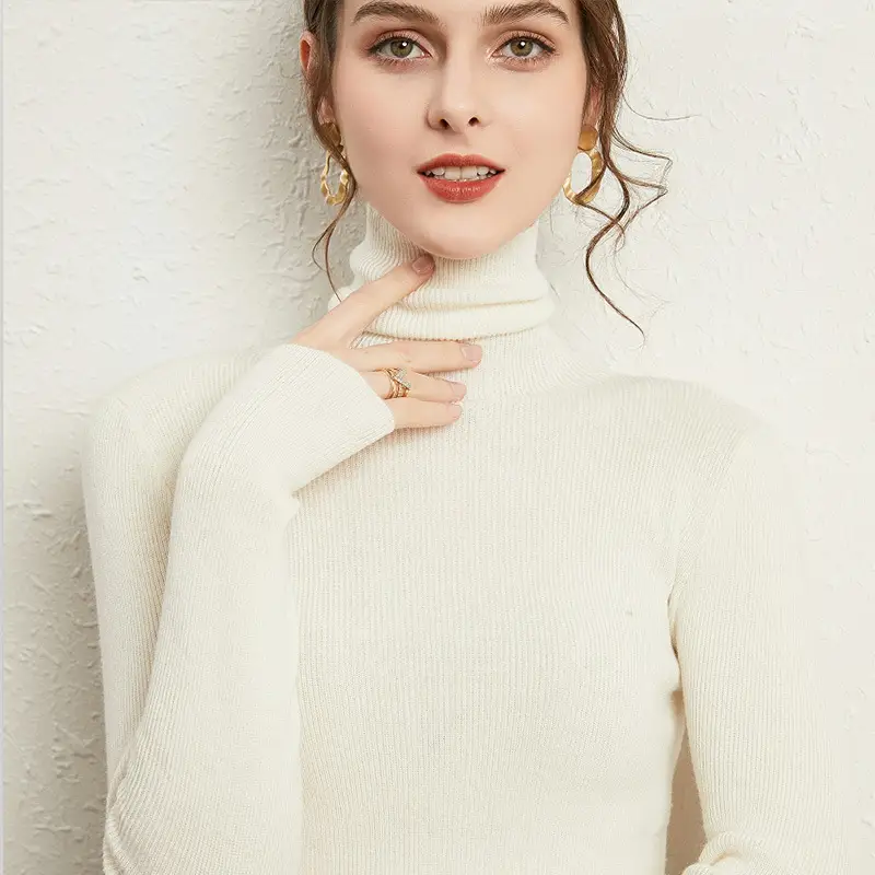 Women's Long Sleeve Pile Collar Sweater Beige - Image 20