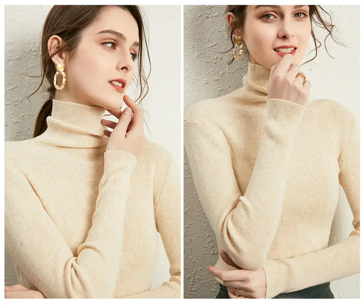 Women's Long Sleeve Pile Collar Sweater Beige — feature 11