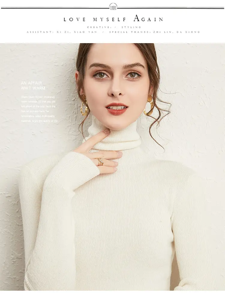 Women's Long Sleeve Pile Collar Sweater Beige — feature 12