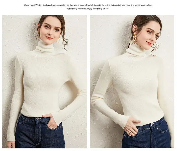 Women's Long Sleeve Pile Collar Sweater Beige — feature 13