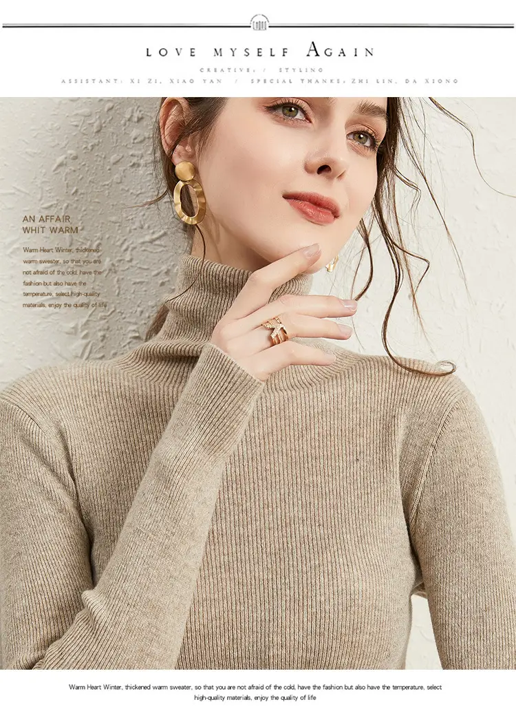 Women's Long Sleeve Pile Collar Sweater Beige — feature 16