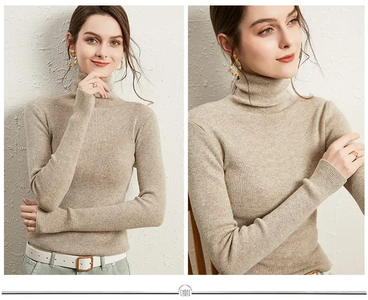Women's Long Sleeve Pile Collar Sweater Beige — feature 17
