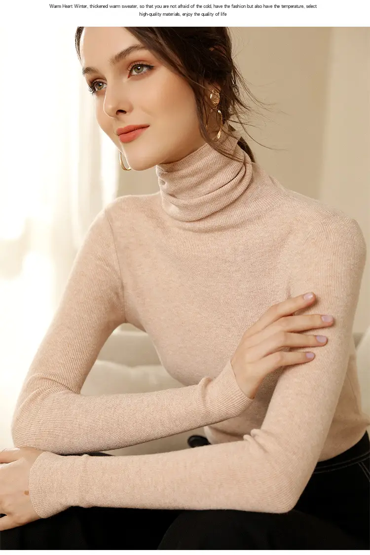 Women's Long Sleeve Pile Collar Sweater Beige — feature 19