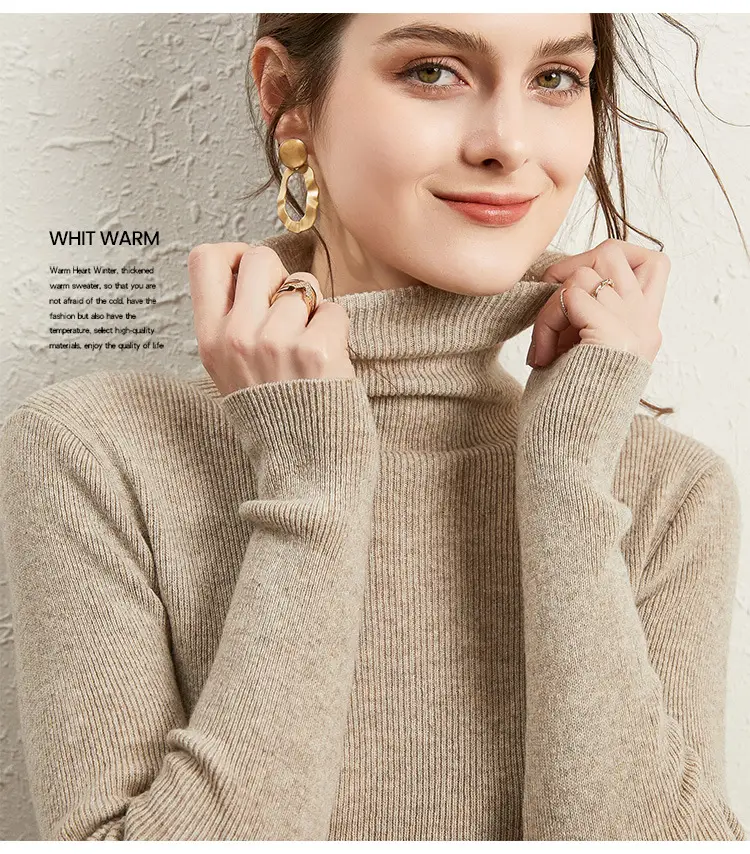 Women's Long Sleeve Pile Collar Sweater Beige — feature 2