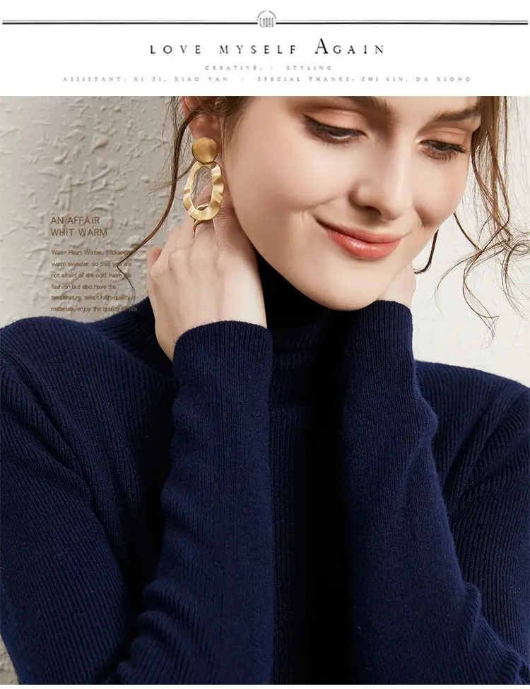 Women's Long Sleeve Pile Collar Sweater Beige — feature 20