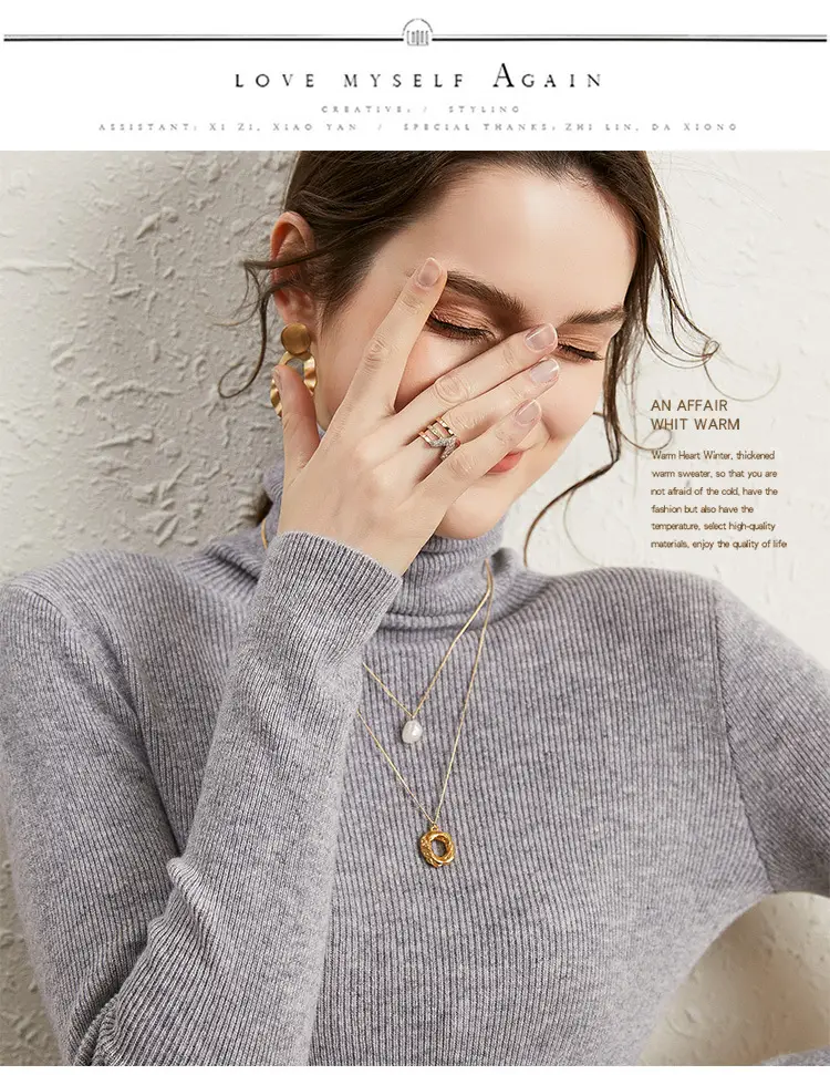Women's Long Sleeve Pile Collar Sweater Beige — feature 30