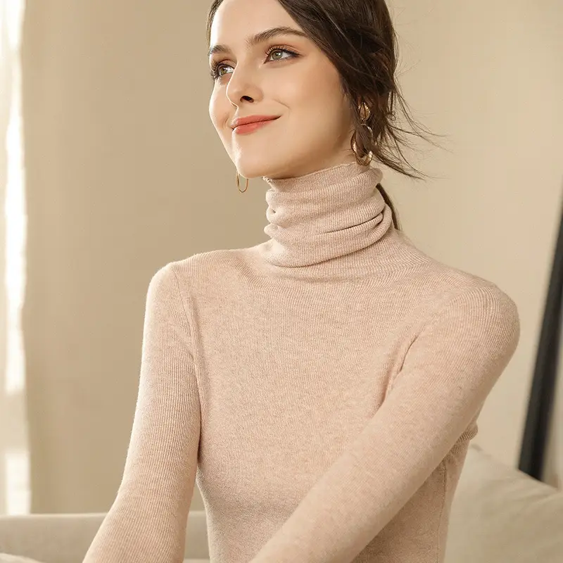 Women's Long Sleeve Pile Collar Sweater Beige - Image 10