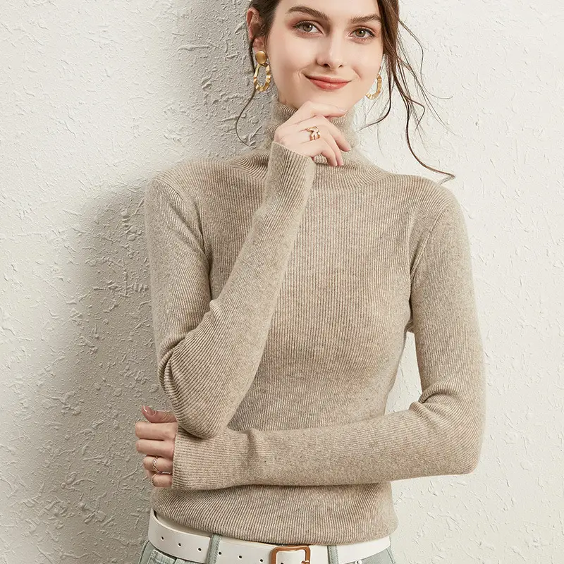 Women's Long Sleeve Pile Collar Sweater Beige - Image 13