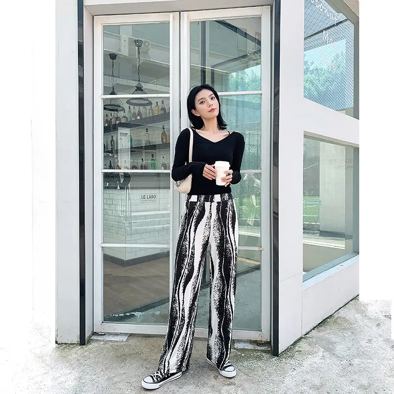 Women's Plaid Wide Leg Pants Korean Style Loose Casual