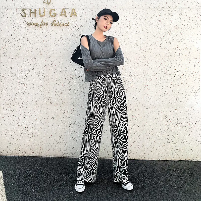 Women's Plaid Wide Leg Pants Korean Style Loose Casual