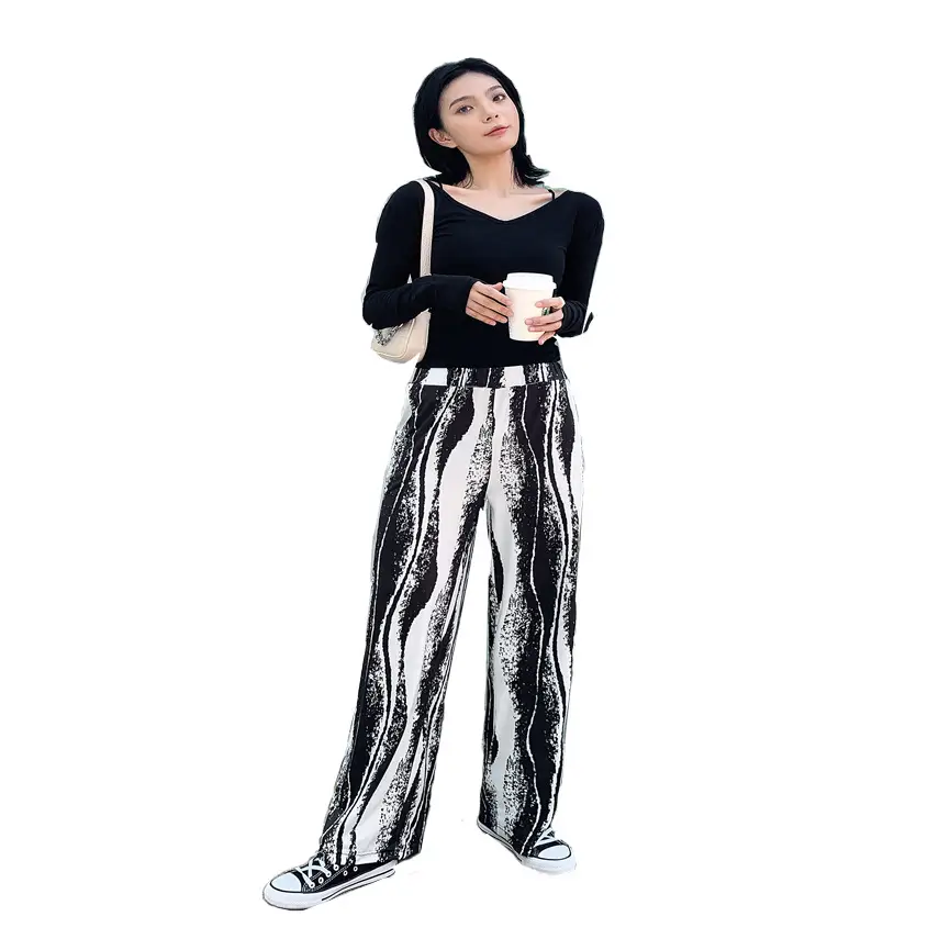 Women's Plaid Wide Leg Pants Korean Style Loose Casual