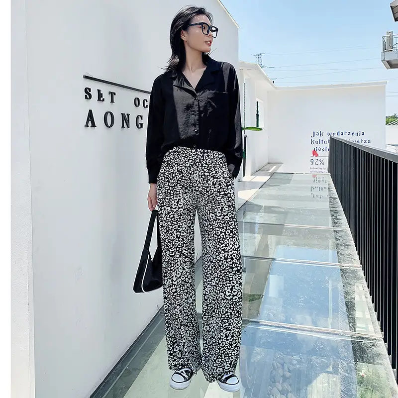 Women's Plaid Wide Leg Pants Korean Style Loose Casual