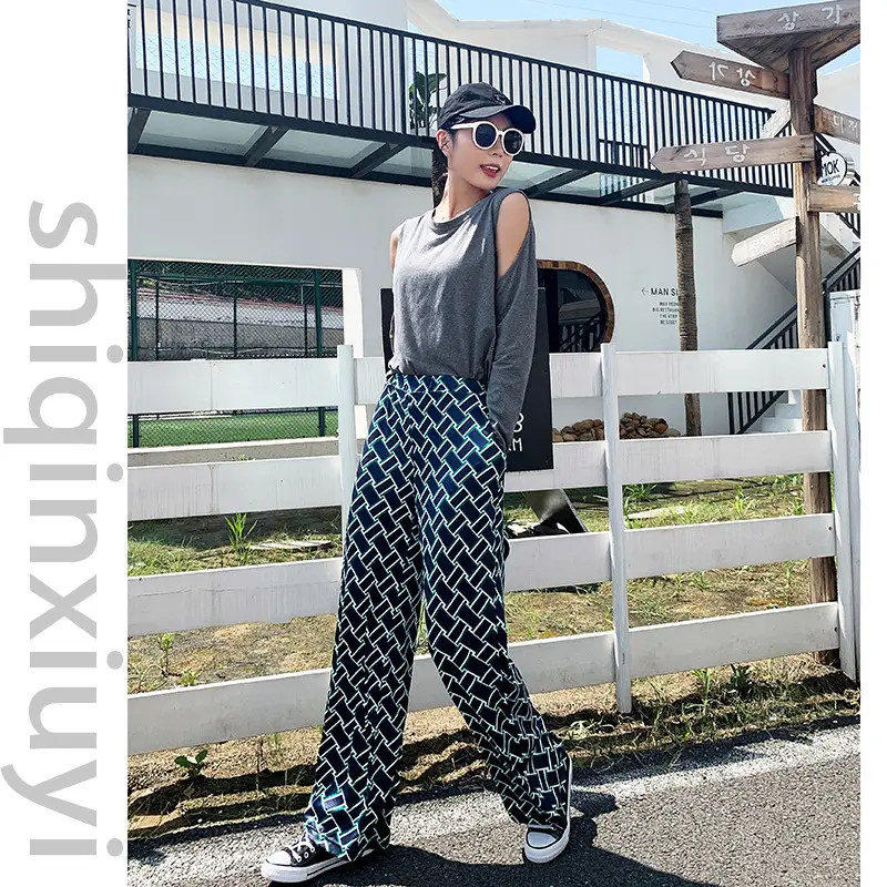 Women's Plaid Wide Leg Pants Korean Style Loose Casual