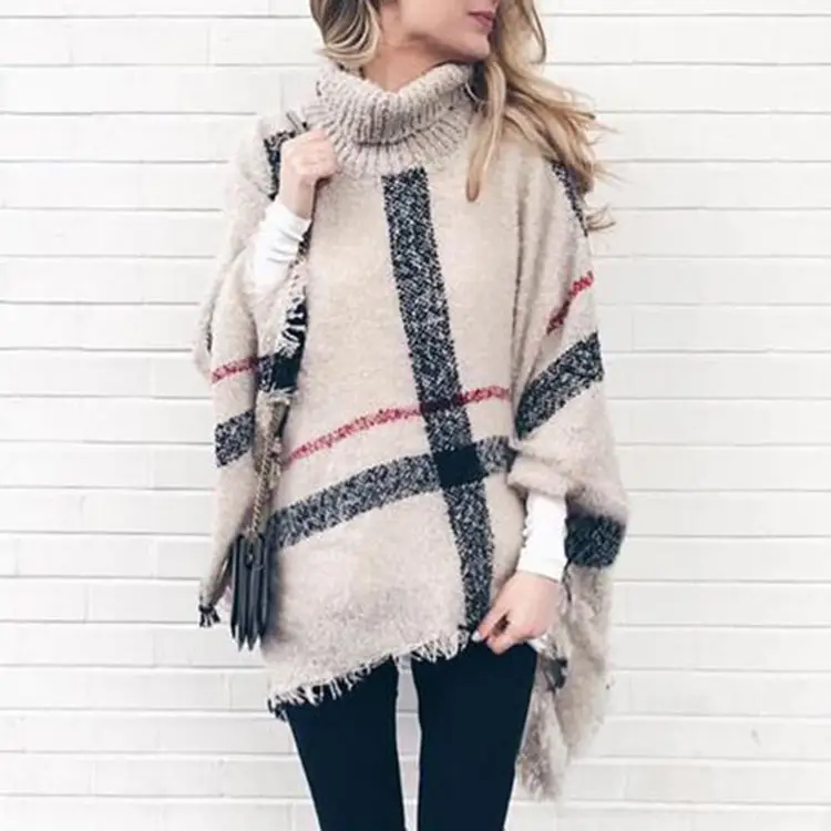 Women's Red Tassel Shawl High Collar Loose Winter