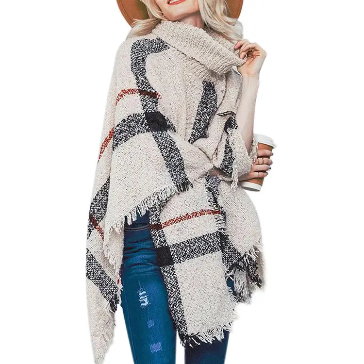 Women's Red Tassel Shawl High Collar Loose Winter