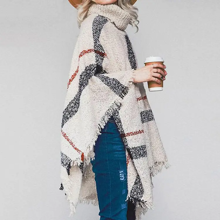 Women's Red Tassel Shawl High Collar Loose Winter