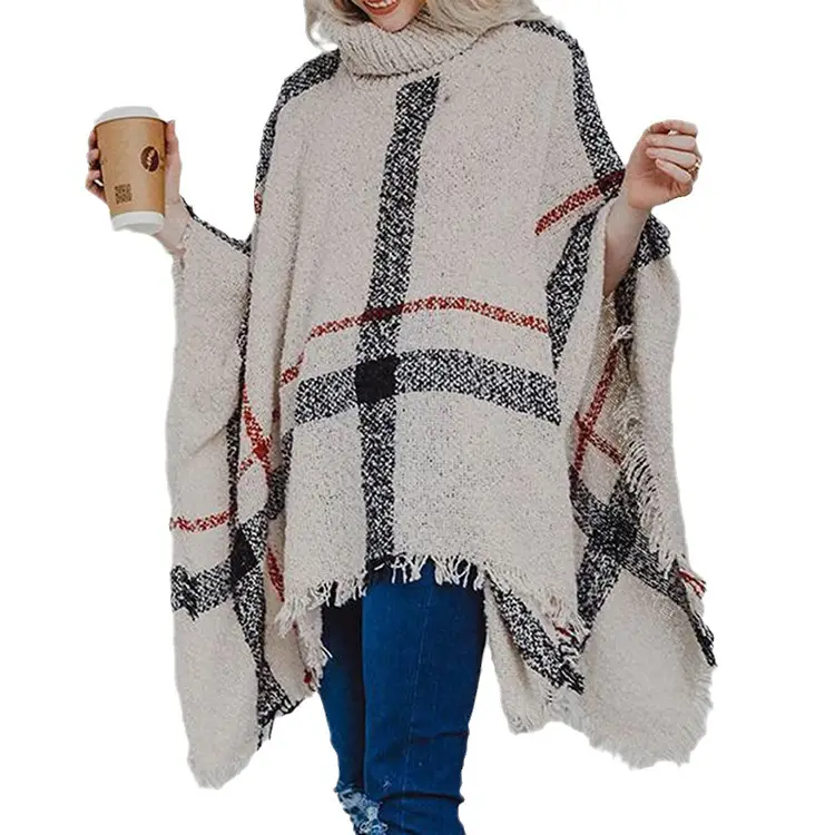 Women's Red Tassel Shawl High Collar Loose Winter