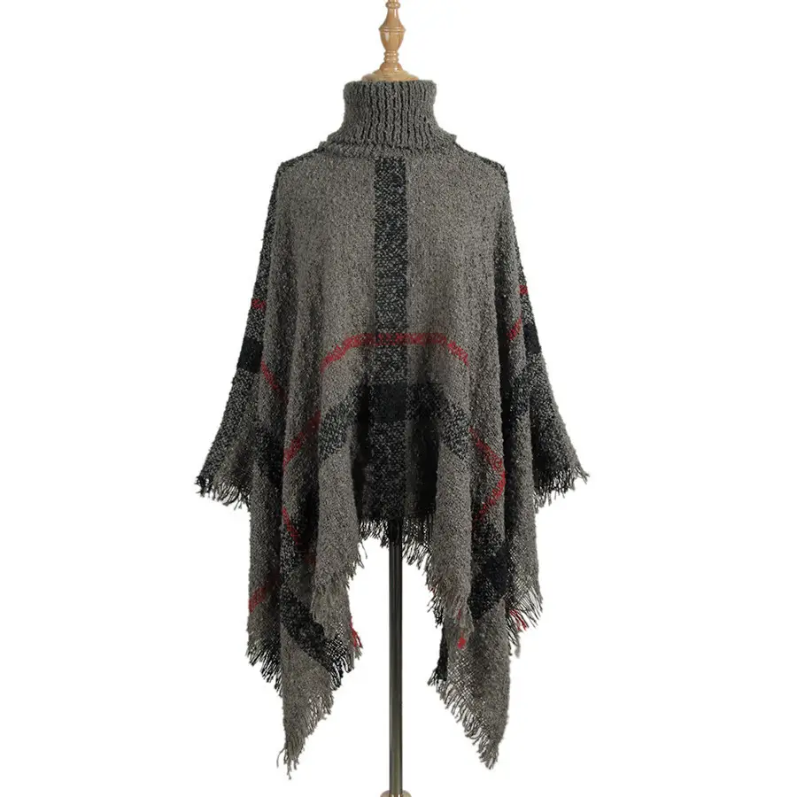Women's Red Tassel Shawl High Collar Loose Winter