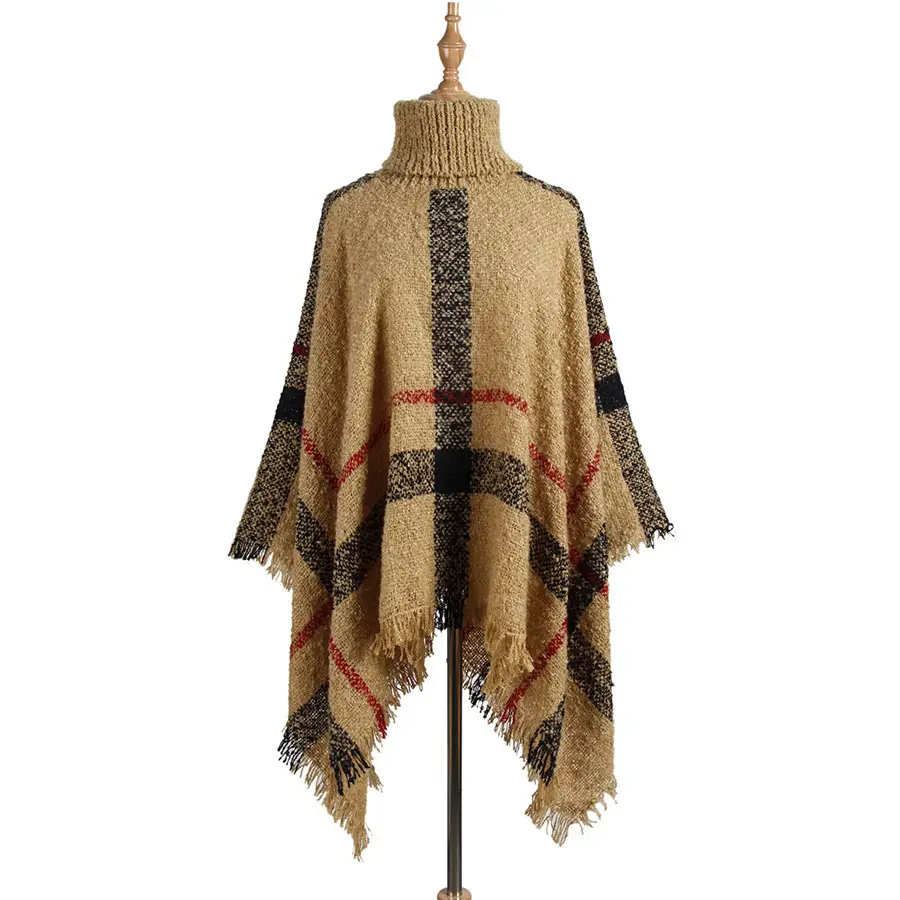 Women's Red Tassel Shawl High Collar Loose Winter