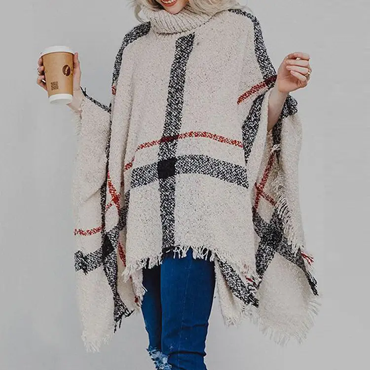 Women's Red Tassel Shawl High Collar Loose Winter