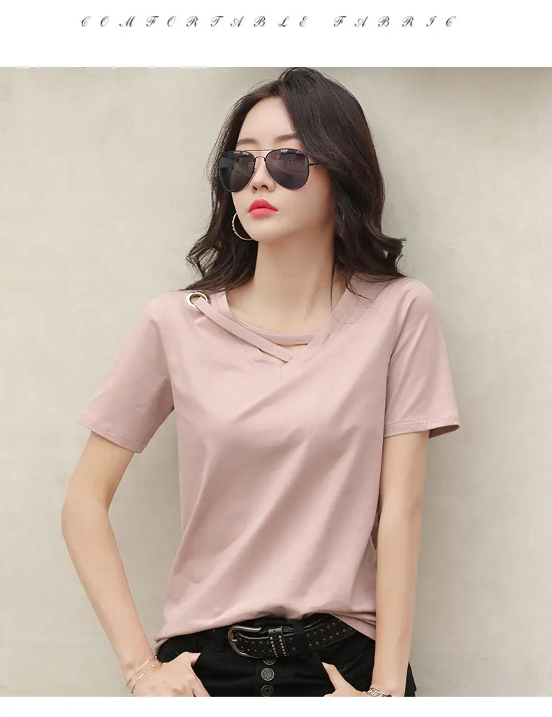 Women's V-Neck Loose White T-Shirt 2022 Summer — feature 20
