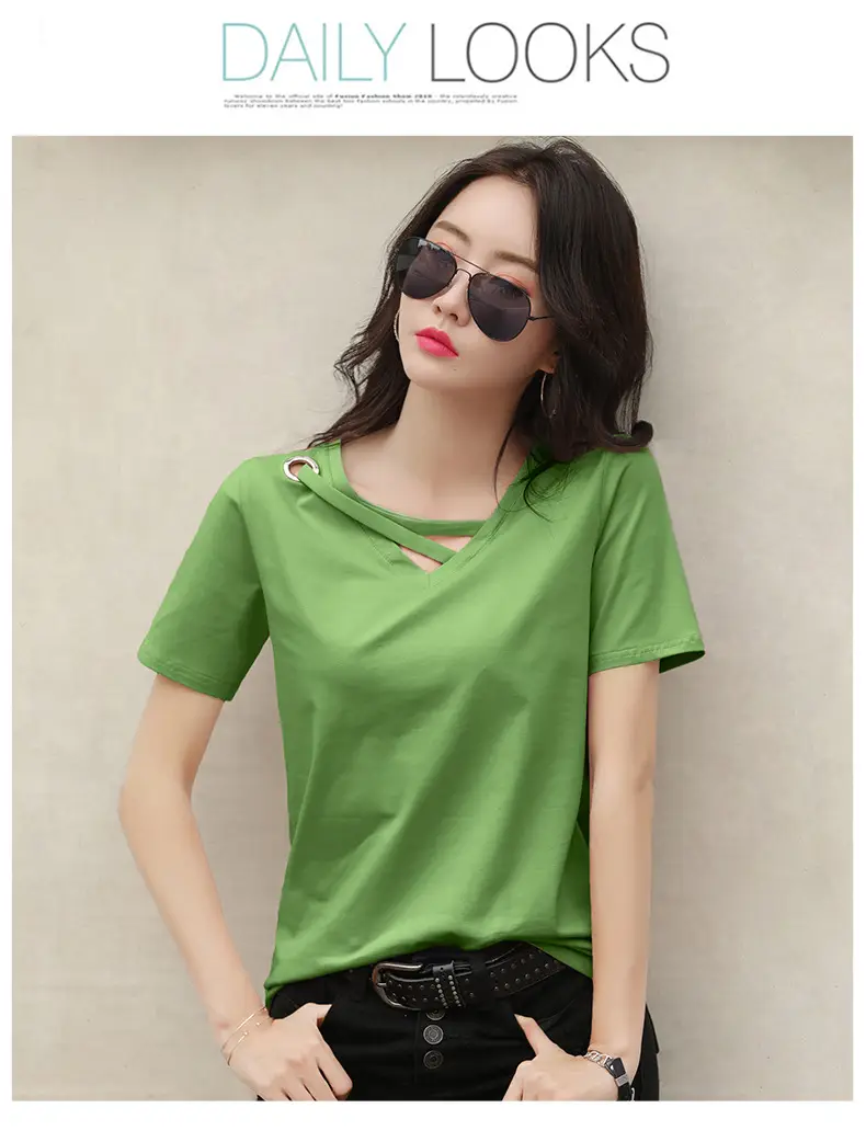 Women's V-Neck Loose White T-Shirt 2022 Summer — feature 27