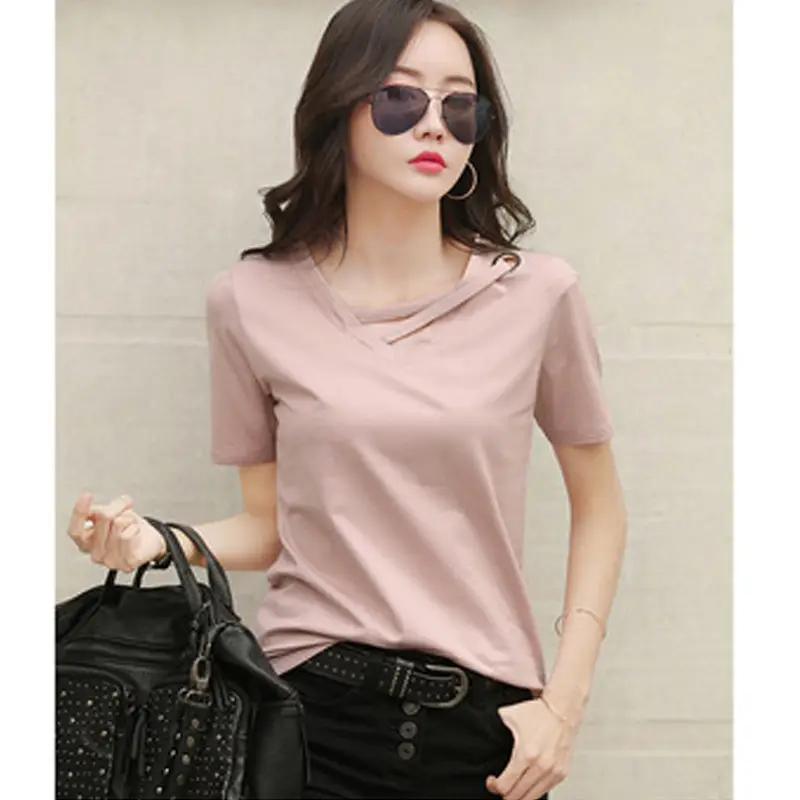 Women's V-Neck Loose White T-Shirt 2022 Summer - Image 6