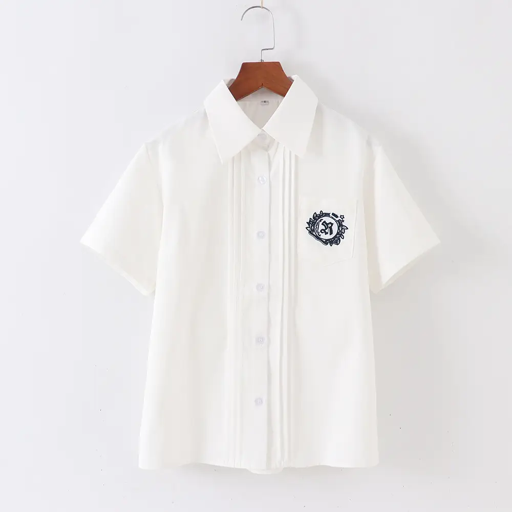 White Japanese School Embroidered Short Sleeve Shirt - Image 4