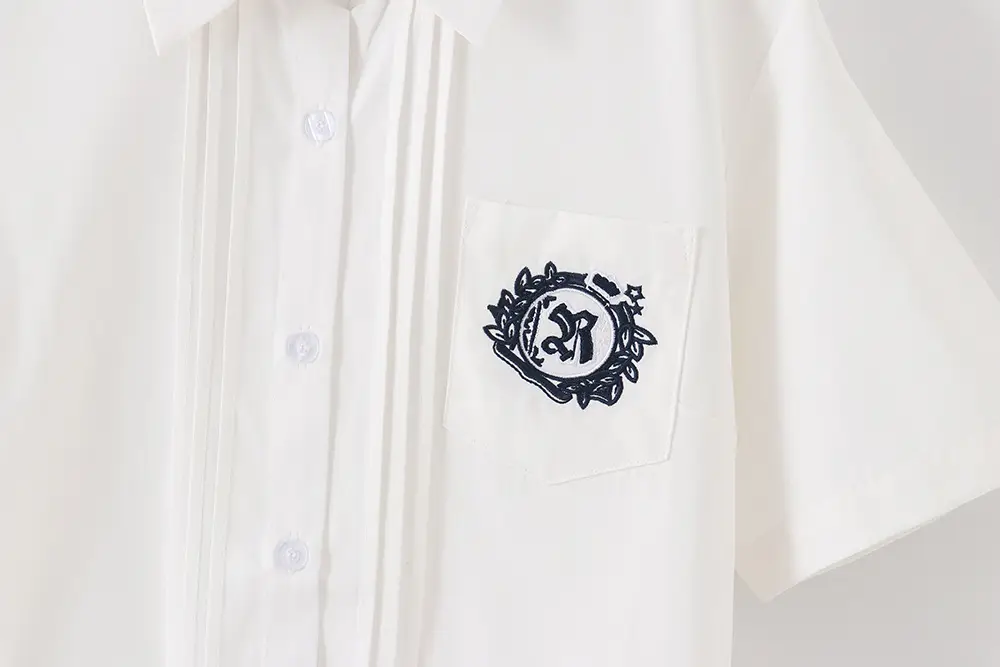 White Japanese School Embroidered Short Sleeve Shirt - Image 6