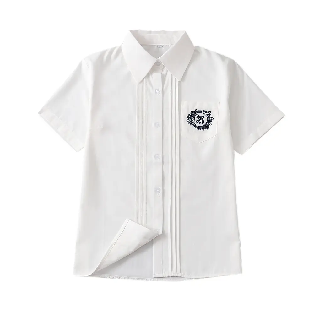 White Japanese School Embroidered Short Sleeve Shirt - Image 7