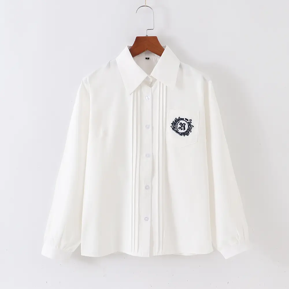 White Japanese School Embroidered Short Sleeve Shirt - Image 2