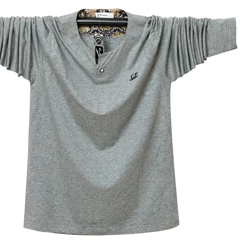 Men Grey Long Sleeve T-Shirt Plus Size Cotton - Image 8