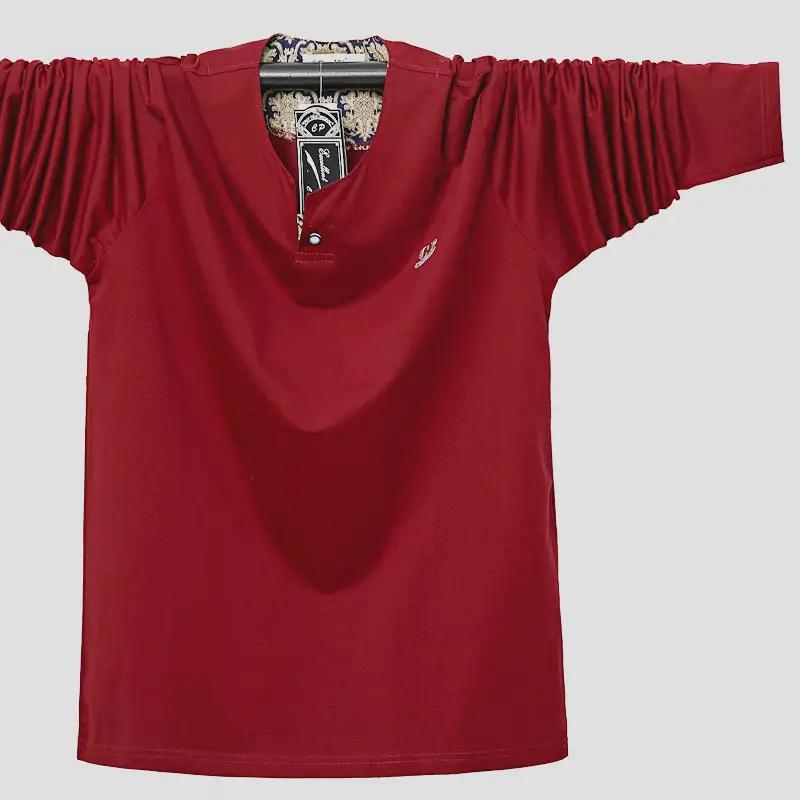 Men Grey Long Sleeve T-Shirt Plus Size Cotton - Image 3