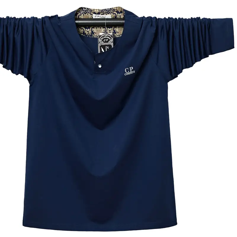 Men Grey Long Sleeve T-Shirt Plus Size Cotton - Image 4