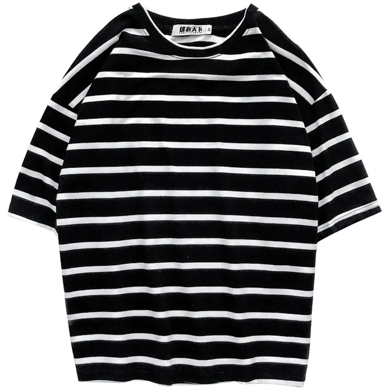 Men Striped Cotton T-Shirt 2020 Summer Loose Fit - Image 9