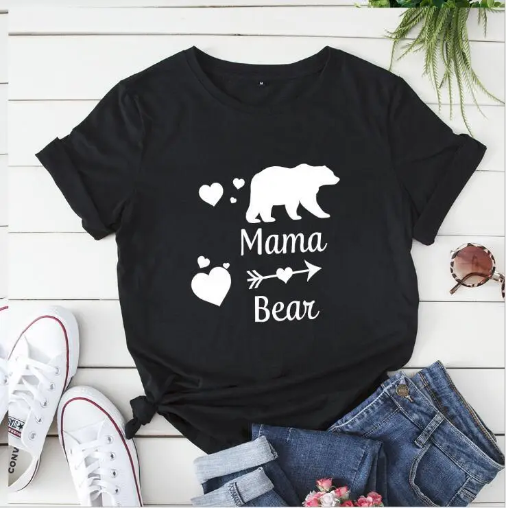 Mama Bear Print T-Shirt Grey Short Sleeve