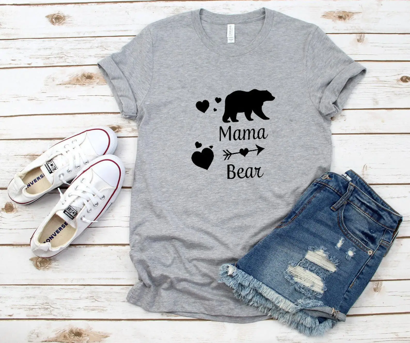 Mama Bear Print T-Shirt Grey Short Sleeve