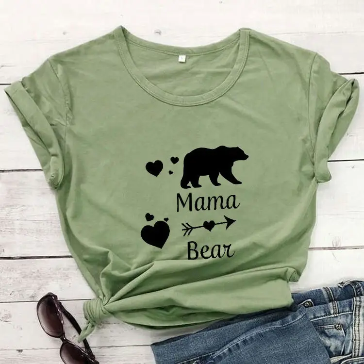 Mama Bear Print T-Shirt Grey Short Sleeve
