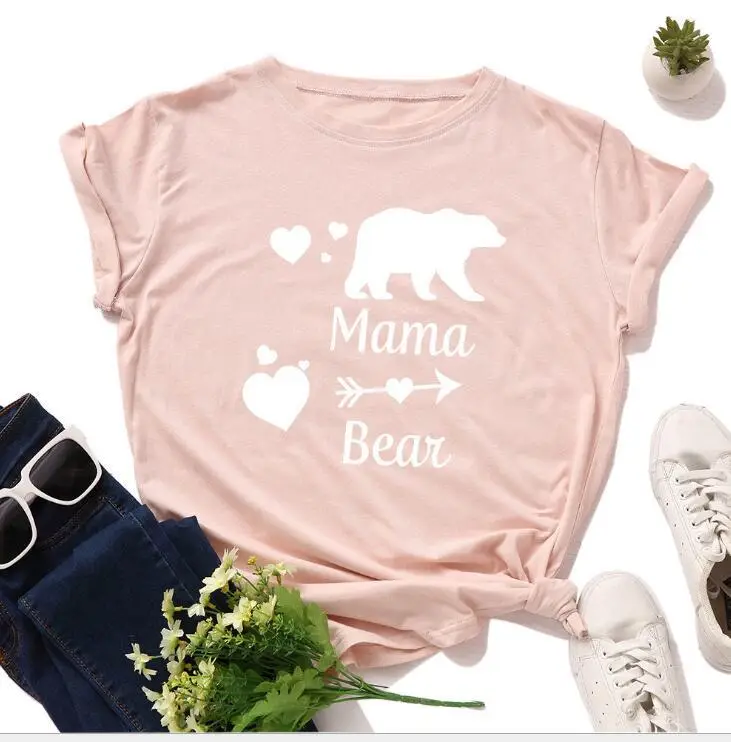 Mama Bear Print T-Shirt Grey Short Sleeve