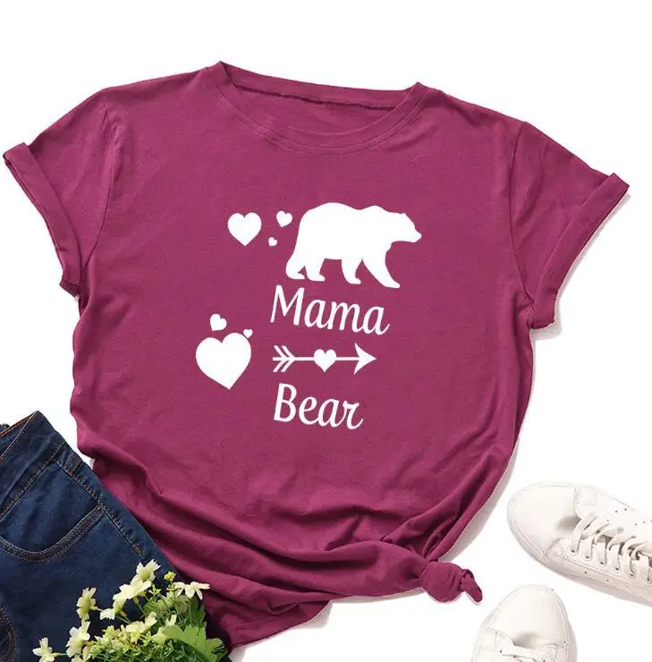 Mama Bear Print T-Shirt Grey Short Sleeve